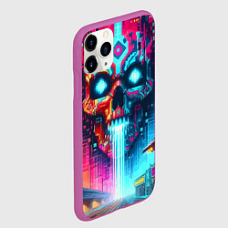 Чехол iPhone 11 Pro матовый Фантастический череп небоскрёб - нейроарт, цвет: 3D-фиолетовый — фото 2