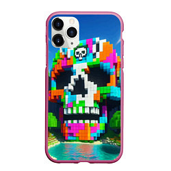 Чехол iPhone 11 Pro матовый Minecraft landscape with skull - ai art fantasy