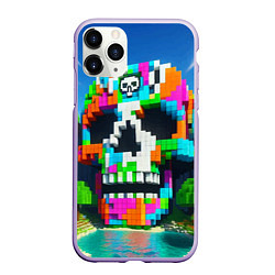 Чехол iPhone 11 Pro матовый Minecraft landscape with skull - ai art fantasy, цвет: 3D-светло-сиреневый