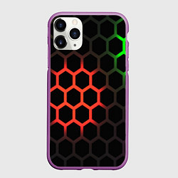 Чехол iPhone 11 Pro матовый Hexagon neon, цвет: 3D-фиолетовый