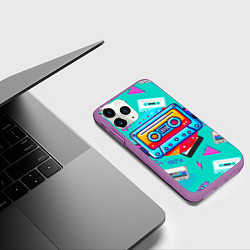 Чехол iPhone 11 Pro матовый Кассеты и надпись 90s, цвет: 3D-фиолетовый — фото 2