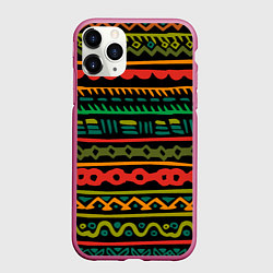 Чехол iPhone 11 Pro матовый Ethnic ornament on black, цвет: 3D-малиновый