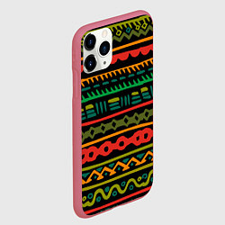 Чехол iPhone 11 Pro матовый Ethnic ornament on black, цвет: 3D-малиновый — фото 2