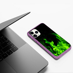 Чехол iPhone 11 Pro матовый Огонь зелёный текстура, цвет: 3D-фиолетовый — фото 2