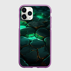 Чехол iPhone 11 Pro матовый Зеленые камни с освещением текстура, цвет: 3D-фиолетовый