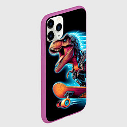 Чехол iPhone 11 Pro матовый Cool Dino on a skateboard - neon glow fantasy, цвет: 3D-фиолетовый — фото 2