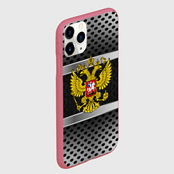 Чехол iPhone 11 Pro матовый Герб РФ текстура карбон, цвет: 3D-малиновый — фото 2