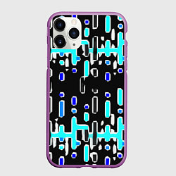 Чехол iPhone 11 Pro матовый Синие линии и точки на чёрном фоне