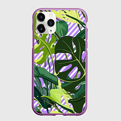 Чехол iPhone 11 Pro матовый Лавандовые полосы и листья, цвет: 3D-фиолетовый