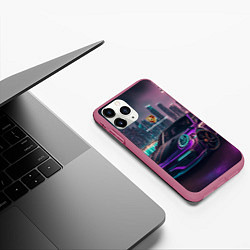 Чехол iPhone 11 Pro матовый Porshe night city, цвет: 3D-малиновый — фото 2