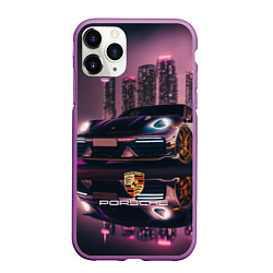 Чехол iPhone 11 Pro матовый Porshe night city, цвет: 3D-фиолетовый