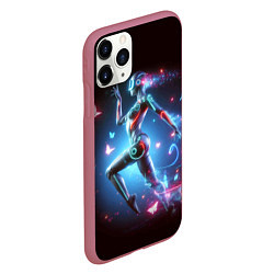 Чехол iPhone 11 Pro матовый Cyber girl and butterflies - neon glow fantasy, цвет: 3D-малиновый — фото 2