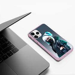 Чехол iPhone 11 Pro матовый Красивая блондинка в маске - киберпанк, цвет: 3D-розовый — фото 2