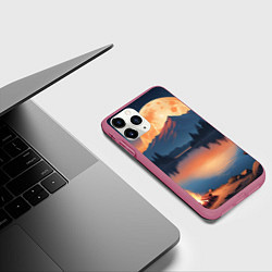 Чехол iPhone 11 Pro матовый Костер на берегу озера, цвет: 3D-малиновый — фото 2