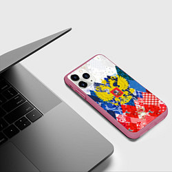 Чехол iPhone 11 Pro матовый Russia - флаг россии, цвет: 3D-малиновый — фото 2