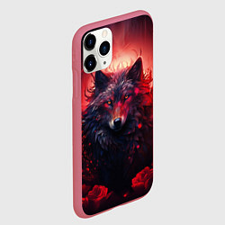 Чехол iPhone 11 Pro матовый Волчица и розы, цвет: 3D-малиновый — фото 2