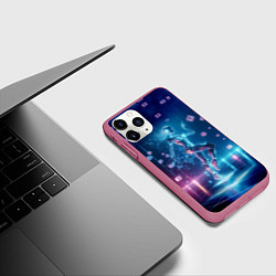 Чехол iPhone 11 Pro матовый Танец неоновой кибер девушки - нейроарт, цвет: 3D-малиновый — фото 2