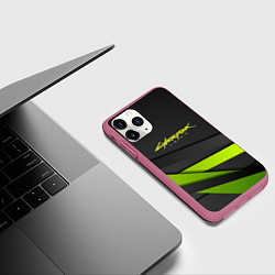 Чехол iPhone 11 Pro матовый Cyberpunk 2077 stripes line, цвет: 3D-малиновый — фото 2