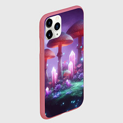 Чехол iPhone 11 Pro матовый Неоновые грибы и кристаллы в космосе - фантазия, цвет: 3D-малиновый — фото 2