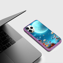 Чехол iPhone 11 Pro матовый Сказочные грибы и бабочки под луной - фантазия, цвет: 3D-фиолетовый — фото 2