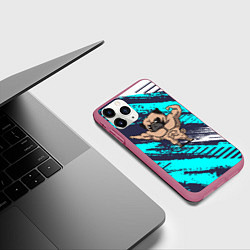 Чехол iPhone 11 Pro матовый Мопс бодибилдер, цвет: 3D-малиновый — фото 2