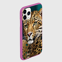 Чехол iPhone 11 Pro матовый Леопард на нефритовом фоне, цвет: 3D-фиолетовый — фото 2