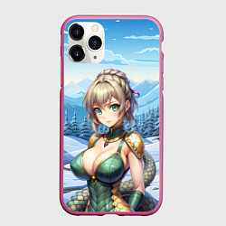 Чехол iPhone 11 Pro матовый Девушка - зеленая змея, цвет: 3D-малиновый