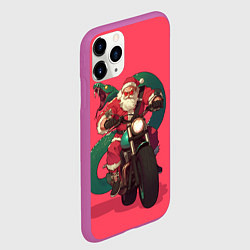 Чехол iPhone 11 Pro матовый Дед Мороз на мотоцикле с змеёй за спиной, цвет: 3D-фиолетовый — фото 2