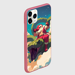 Чехол iPhone 11 Pro матовый Дед Мороз сидит на змее, цвет: 3D-малиновый — фото 2