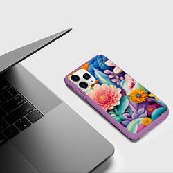 Чехол iPhone 11 Pro матовый Лето объемные цветы, цвет: 3D-фиолетовый — фото 2