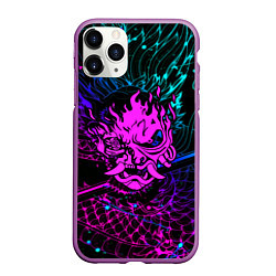 Чехол iPhone 11 Pro матовый Cyberpunk 2077 dragon neon, цвет: 3D-фиолетовый