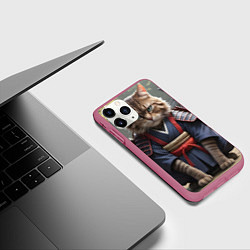 Чехол iPhone 11 Pro матовый Кот воин азия, цвет: 3D-малиновый — фото 2