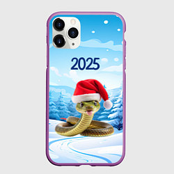 Чехол iPhone 11 Pro матовый Змейка в новогодней шапке 2025, цвет: 3D-фиолетовый