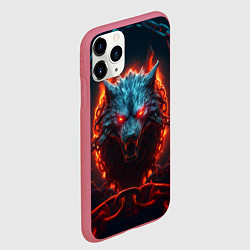 Чехол iPhone 11 Pro матовый Агрессивный волк в цепях, цвет: 3D-малиновый — фото 2