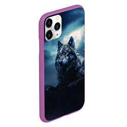 Чехол iPhone 11 Pro матовый Волк ночью, цвет: 3D-фиолетовый — фото 2