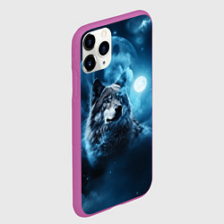Чехол iPhone 11 Pro матовый Волк ночное синее небо, цвет: 3D-фиолетовый — фото 2