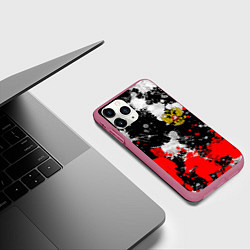 Чехол iPhone 11 Pro матовый Герб РФ абстрактыне краски, цвет: 3D-малиновый — фото 2
