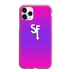 Чехол iPhone 11 Pro матовый Sally Face neon gradient, цвет: 3D-малиновый