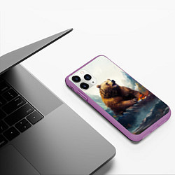 Чехол iPhone 11 Pro матовый Агрессивный бурый медведь, цвет: 3D-фиолетовый — фото 2