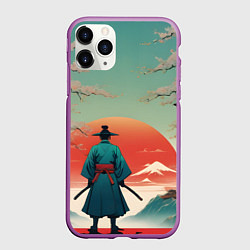 Чехол iPhone 11 Pro матовый Яркий самурай на закате, цвет: 3D-фиолетовый