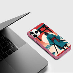 Чехол iPhone 11 Pro матовый Самурай на рассвете, цвет: 3D-малиновый — фото 2