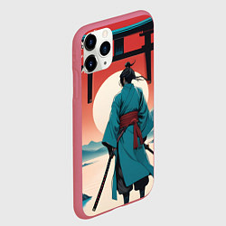 Чехол iPhone 11 Pro матовый Самурай на рассвете, цвет: 3D-малиновый — фото 2