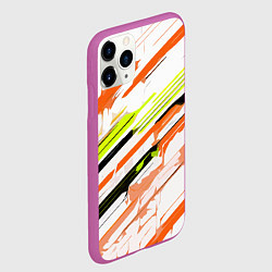 Чехол iPhone 11 Pro матовый Оранжево-жёлто-чёрные полосы на белом фоне, цвет: 3D-фиолетовый — фото 2