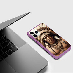 Чехол iPhone 11 Pro матовый Индеец искусство, цвет: 3D-фиолетовый — фото 2