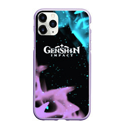 Чехол iPhone 11 Pro матовый Genshin Impact flame neon, цвет: 3D-светло-сиреневый