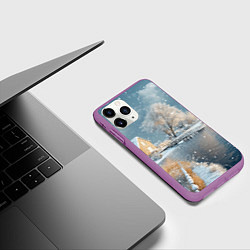 Чехол iPhone 11 Pro матовый Зимнее озеро пейзаж, цвет: 3D-фиолетовый — фото 2