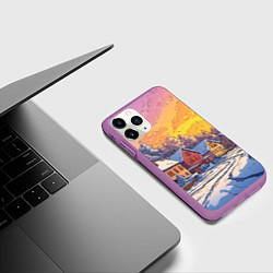 Чехол iPhone 11 Pro матовый Заснеженная улица с домами, цвет: 3D-фиолетовый — фото 2