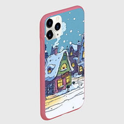 Чехол iPhone 11 Pro матовый Зимние домики иллюстрация, цвет: 3D-малиновый — фото 2