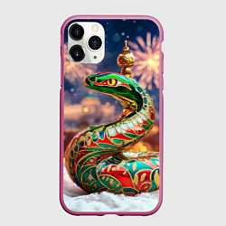 Чехол iPhone 11 Pro матовый Змея на фоне новогоднего кремля