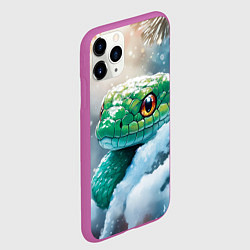 Чехол iPhone 11 Pro матовый Зеленая змейка на заснеженной ветке, цвет: 3D-фиолетовый — фото 2